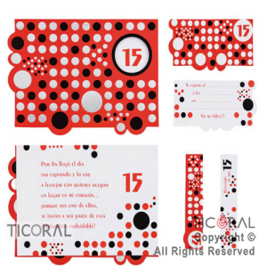 INV 7191-6 15 A�OS NEGRO LUNARES ROJO Y PLATA x 10